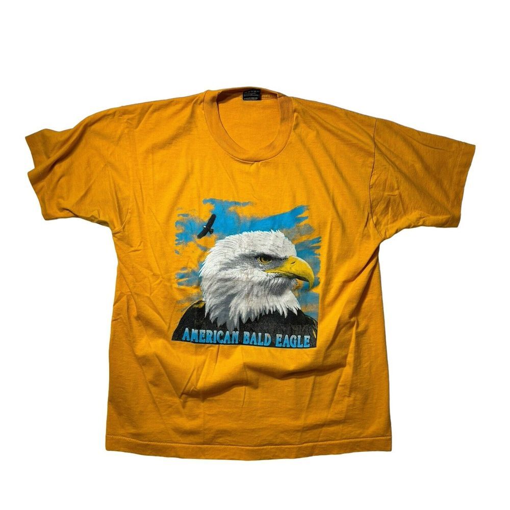 Vintage 90s American Bald Eagle Nature‎ T-Shirt Men's Size Large Yellow